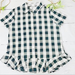 Madewell Black and White Plaid Peplum Blouse